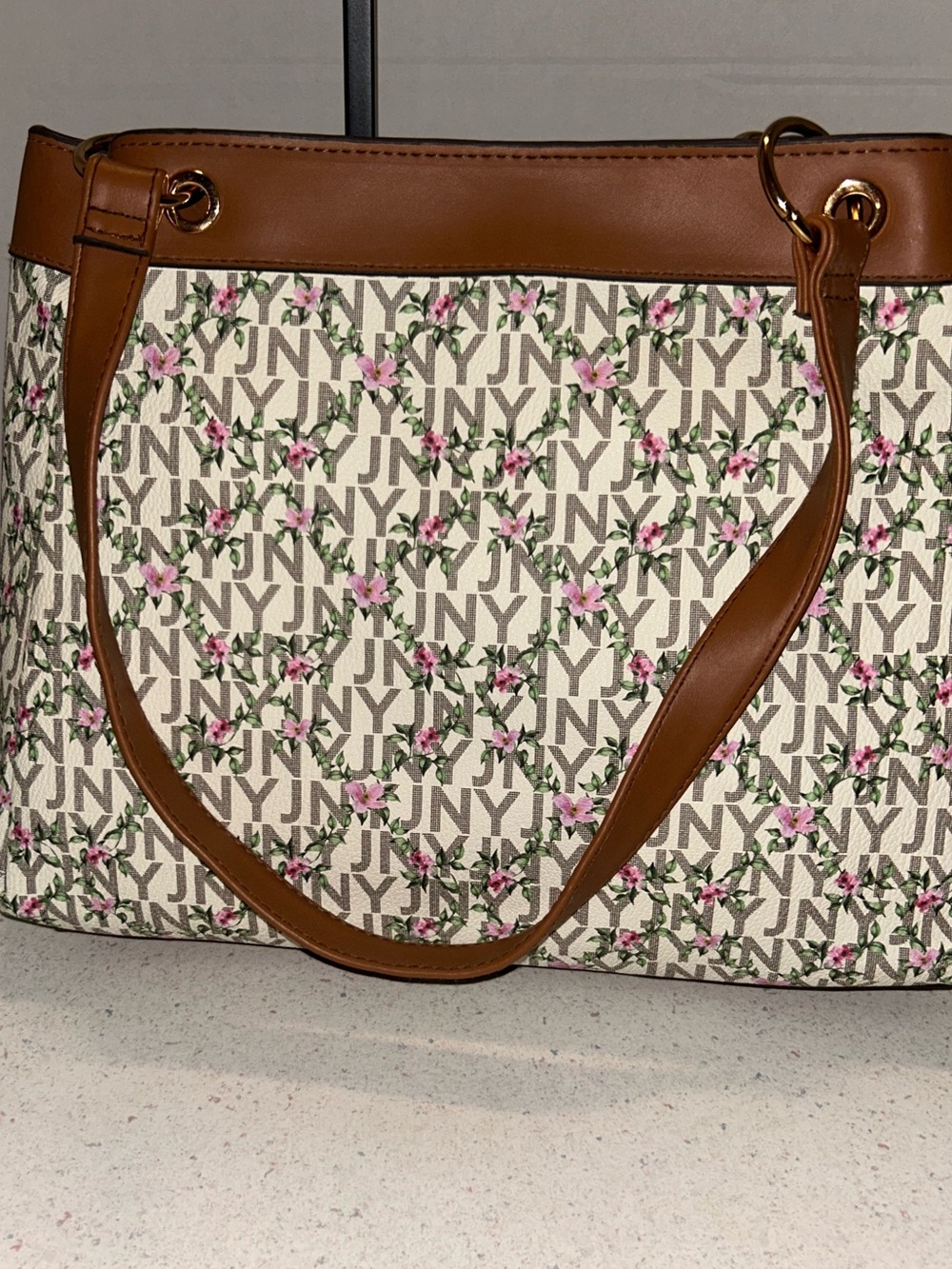 Jones New York Cream-Floral Logo Tote